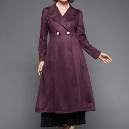 Miss Chase Women Maroon Suede Longline Overcoat-image-21