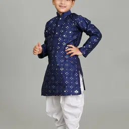 BAESD Boys Embroidered Dupion Silk Straight Kurta With Patiala image 3