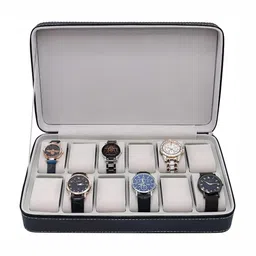 KriShyam Black 12 Slot Zipper Portable Watch Display Box image 5