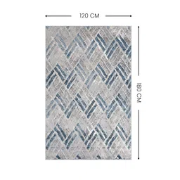 Sapana Carpet-Mats Grey & Blue Geometric Anti-Skid Carpet image 3
