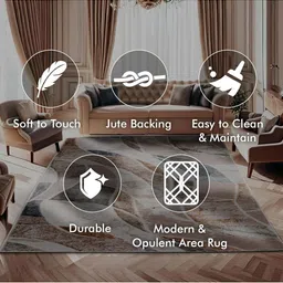 Sapana Carpet-Mats Beige & Blue Abstract Printed Anti Skid Contemporary Carpet image 2