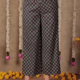 Women Comfort Fit Blue Pure Cotton Trousers-image-34