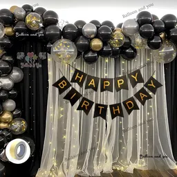 balloon and you Printed Happy birthday decoration items combo with white net, led ight & Balloon-picture-31