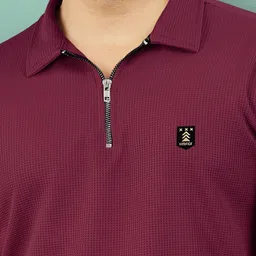vebnor Men Solid Polo Neck Polyester Maroon T-Shirt image 3