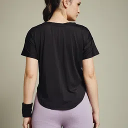 mkh Women Graphic Print Round Neck Polyester Black T-Shirt image 3