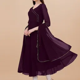 Tulip Eden Gotta Patti V-Neck Georgette Anarkali Kurta With Dupatta image 2