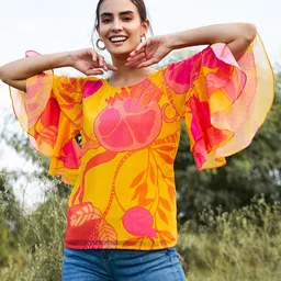 MABISH by Sonal Jain Floral Printed Raglan Sleeves Georgette Top-picture-11
