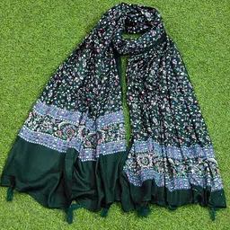 dl f Cotton Blend Floral Print Dark Green Women Dupatta image 1