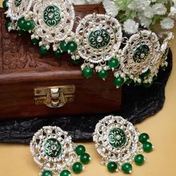 Sukkhi Gold-Plated Stone-Studded & Beaded Meenakari Jewellery Set image 2