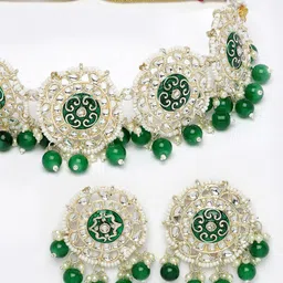 Sukkhi Gold-Plated Stone-Studded & Beaded Meenakari Jewellery Set image 4