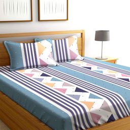 AEROHAVEN Blue & White Printed Cotton 240 TC Queen Bedsheet with 2 Pillow Covers-picture-8