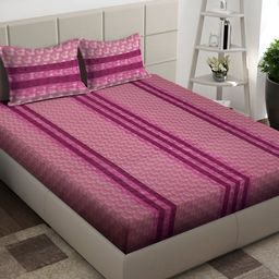 Arrabi Pink & Beige Floral 300 TC King Bedsheet with 2 Pillow Covers-picture-38