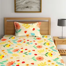 KLOTTHE Multicoloured Floral 210 TC 2 Single Bedsheet with 2 Pillow Covers image 3