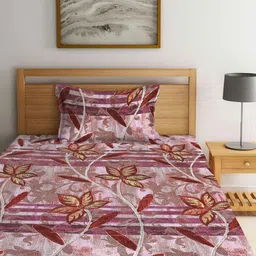FABINALIV Red & Pink Floral 300 TC Single Bedsheet with 1 Pillow Cover image 3