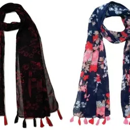 xmsfashion Printed Chiffon Women Multicolor Scarf, Stole, Fancy Scarf-picture-38