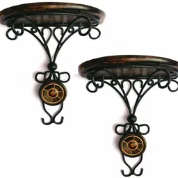 lyqart Wooden & Wrought Iron Wall Bracket | Wall Shelf | Wall Hanging Bracket for Living room | Decorative Corner | Fancy Wall Bracket |(Set of 2) Wall Shelf for Decoration | wall mount rack Wooden Wall Shelf-picture-10