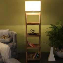 sapphire Accent White Iron Shade Shelf Floor Lamp With Wood Base image 2