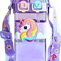 gold leaf Unicorn Theme Water Bottle – Leak-Proof BPA-Free with Double Straw 520 ml Water Bottle-picture-13