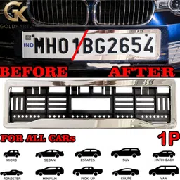 goldkartz Universal Car Number Plate Frame Holder Chrome 1 pc for All Cars Car Number Plate image 2