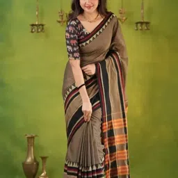 adbutiq Self Design Bollywood Handloom Cotton Blend Saree-picture-29