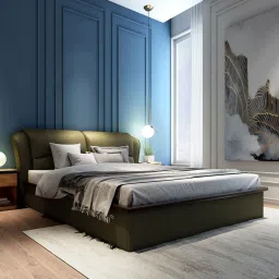 durian Winston Leatherette King Size Beds with Hydraulic Storage in Green Colour image 2