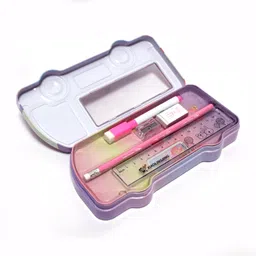 villy Double Compartment Bus with Sharpener, Stationary Pencil Case Art Metal Pencil Box image 4