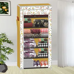 poowerest 6 Tire Foldable Collapsible Wardrobe Storage Organizer Almirah Cloth Rack PVC Collapsible Wardrobe image 1