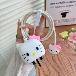 AIR SLIDE Protective Case Cover 4in1 for Apple 20W/18W iPhone USB-C Charger - White Kitty Cable Protector image 2