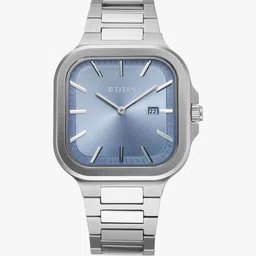 Titan ClaSSique Slim Square Blue Dial Silver SS Strap Analog Watch - For Men NT90176SM01 image 2