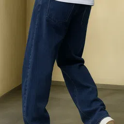 maahit Men Loose Fit Mid Rise Dark Blue Jeans image 3
