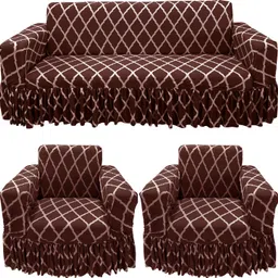 gifts island Polyester 3+1+1 Seater Sofa Geometric Cover image 1
