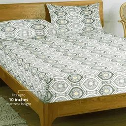 aurave Multicolor Abstract 250 TC Cotton King Fitted Bedsheet with 2 Pillow Covers image 3