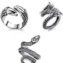 combo of 3 ring eagle claw ring snake ring and dragin eye ring Tungsten, Stainless Steel, Zinc Turquoise, Tsavorite Titanium Plated Ring-image-21