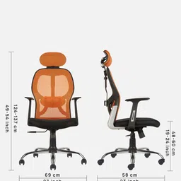 cellbell Tauras Lite Breathable MeshHigh Back Ergonomic Chair in Orange Colour image 2