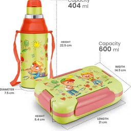 milton Gift Set (Kool Bottle, 404ml; More Meal Tiffin, 600ml), Green 1 Containers Lunch Box image 5