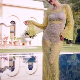 Athena Green Self Design Lace Cover Up Dress-image-92