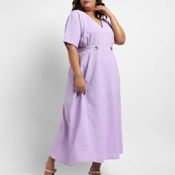 instafab plus Women A-line Purple Midi/Calf Length Dress image 5
