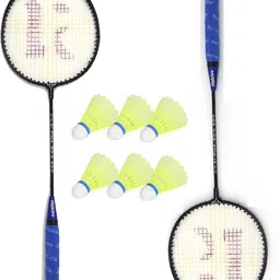minesfit Single Shaft Racket Pack Of 2 Piece With 6 Piece Plastic Shuttle Badminton Kit-picture-24