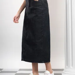 kotty Women Solid Asymetric Black Skirt image 3