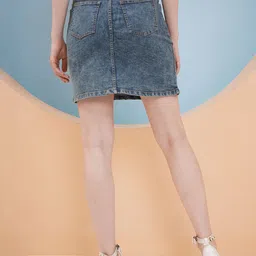 puella Women Solid Straight Blue Skirt image 2