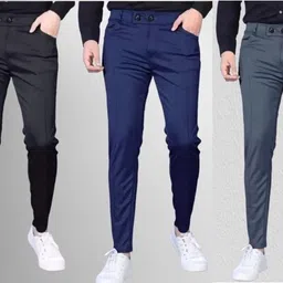 sumitgarment Pack of 3 Men Solid Black, Grey, Dark Blue Track Pants image 1