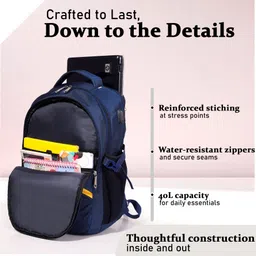 maxcarry Large 40 L Laptop Backpack unisex Spacy,3 Compartments Polyester Trendy Travel Backpack with USB port image 3