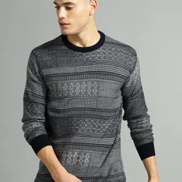 roadster Men Self Design Round Neck Dark Blue Sweater-picture-15