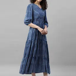 raiyani enterprise Women Fit and Flare Blue Maxi/Full Length Dress image 3