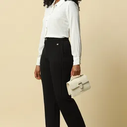 allen solly Women Regular Fit Black Polyester Trousers image 2