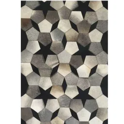 dazzhome Grey & Black Hair On Leather Geometrical Hand Woven 4X6ft Carpet image 2