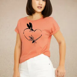 parona Women Printed Round Neck Polyester Pink T-Shirt-picture-16