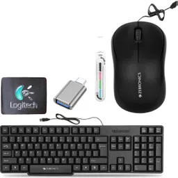 Mophonics Wired K20 Keyboard, Mouse, MousePad, C-OTG, Cable Protector (Set-5) Combo Set-image-7