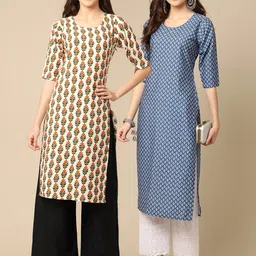 7threads KALINI Women Pack Of 2 Ethnic Motifs Printed Crepe Kurta image 1