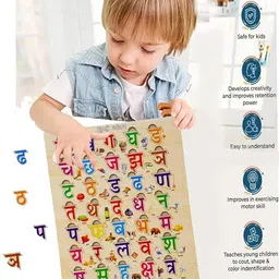 parteet Wooden Hindi Puzzle for Kids, Preschool Knob & Peg Learning Toy Ideal Gift image 5